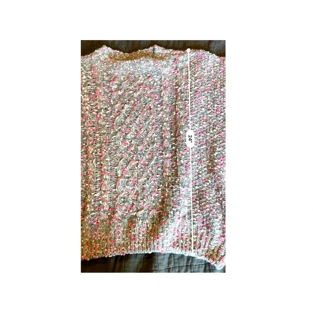 Grey Pink Confetti Cable Knit Popcorn Sweater B5152 Relaxed Fit Womens‎ SM